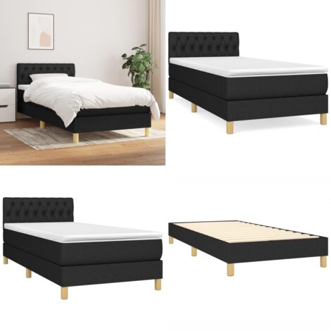 Giroletto a Molle con Materasso Nero 90x200 cm in Tessuto - Materasso a molle - Letto con testiera regolabile
