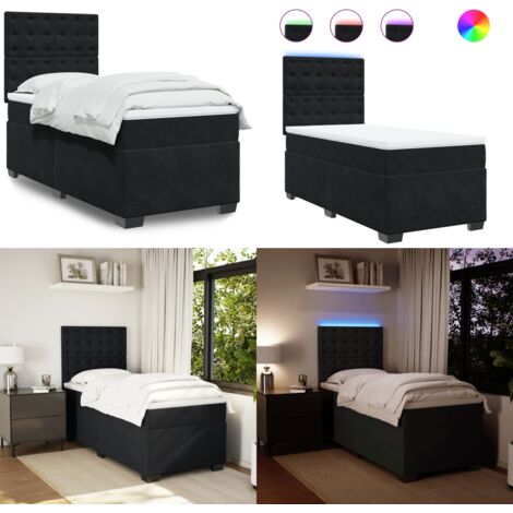 Giroletto a Molle con Materasso Nero 90x200 cm in Velluto - Materasso a molle insacchettate - Letto a molle