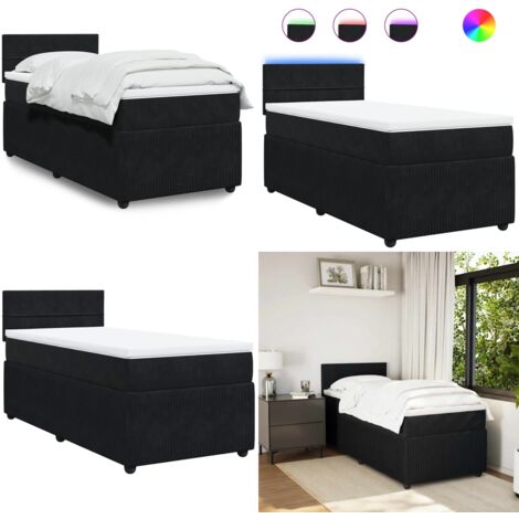 Giroletto a Molle con Materasso Nero 90x200 cm in Velluto - Materasso a molle insacchettate - Letto a molle