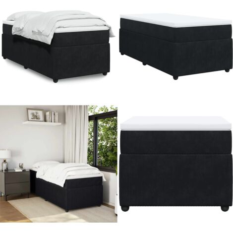 Giroletto a Molle con Materasso Nero 90x200 cm in Velluto - Materasso a molle insacchettate - Letto a molle