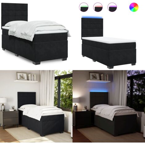 Giroletto a Molle con Materasso Nero 90x200 cm in Velluto - Materasso a molle insacchettate - Letto con testiera regolabile