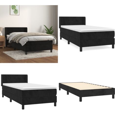 Giroletto a Molle con Materasso Nero 90x200 cm in Velluto - Materasso a molle - Letto con testiera regolabile