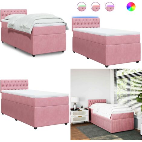 Giroletto a Molle con Materasso Rosa 100x200 cm in Velluto - Materasso a molle insacchettate - Letto con luci LED