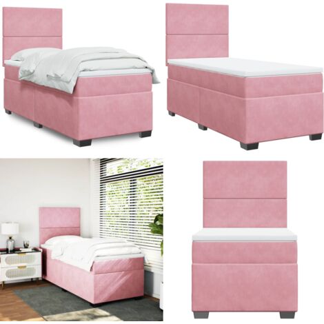Giroletto a Molle con Materasso Rosa 100x200 cm in Velluto - Materasso a molle - Letto a molle