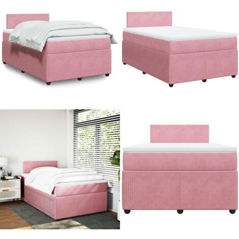 Giroletto a Molle con Materasso Rosa 120x190 cm in Velluto - Materasso a molle insacchettate - Letto a molle