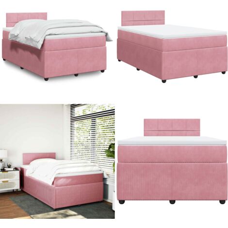 Giroletto a Molle con Materasso Rosa 120x190 cm in Velluto - Materasso a molle insacchettate - Letto a molle