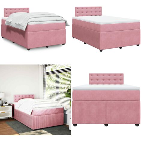Giroletto a Molle con Materasso Rosa 120x190 cm in Velluto - Materasso a molle insacchettate - Letto a molle