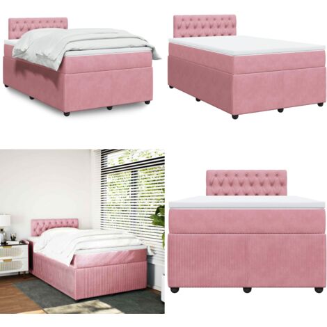 Giroletto a Molle con Materasso Rosa 120x190 cm in Velluto - Materasso a molle insacchettate - Letto a molle