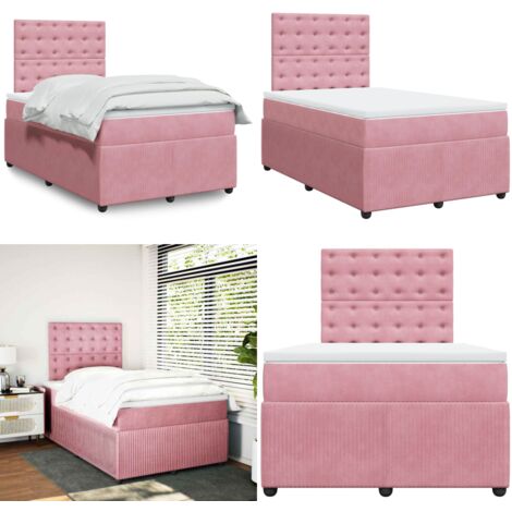 Giroletto a Molle con Materasso Rosa 120x190 cm in Velluto - Materasso a molle insacchettate - Letto a molle