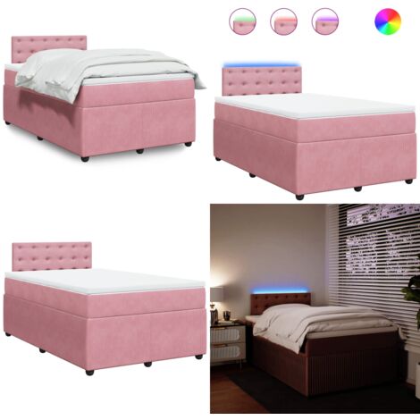 Giroletto a Molle con Materasso Rosa 120x190 cm in Velluto - Materasso a molle insacchettate - Letto con luci LED