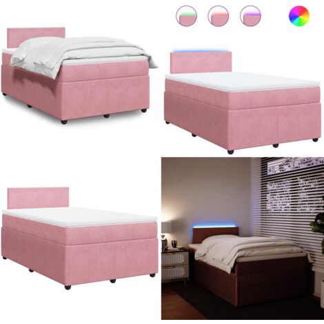 Giroletto a Molle con Materasso Rosa 120x190 cm in Velluto - Materasso a molle insacchettate - Letto con luci LED