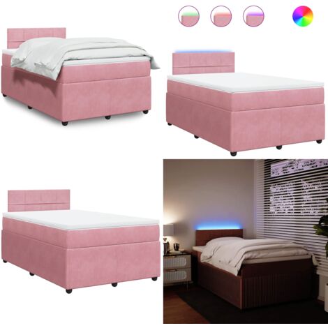 Giroletto a Molle con Materasso Rosa 120x190 cm in Velluto - Materasso a molle insacchettate - Letto con luci LED