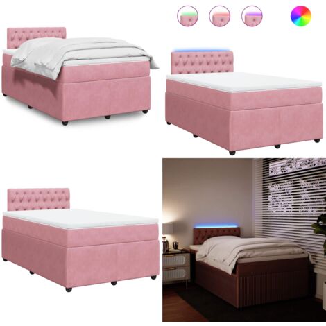 Giroletto a Molle con Materasso Rosa 120x190 cm in Velluto - Materasso a molle insacchettate - Letto con luci LED