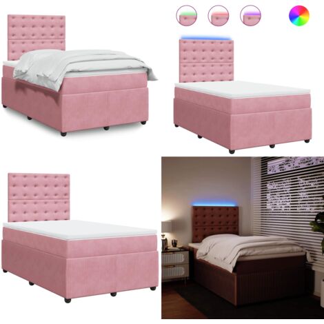 Giroletto a Molle con Materasso Rosa 120x190 cm in Velluto - Materasso a molle insacchettate - Letto con testiera regolabile