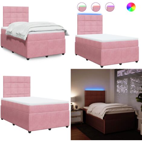 Giroletto a Molle con Materasso Rosa 120x190 cm in Velluto - Materasso a molle insacchettate - Letto con testiera regolabile