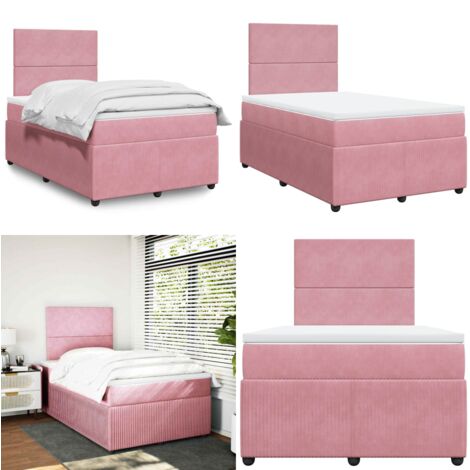 Giroletto a Molle con Materasso Rosa 120x190 cm in Velluto - Materasso a molle insacchettate - Letto rosa