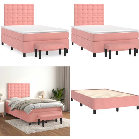 Giroletto a Molle con Materasso Rosa 120x190 cm in Velluto - Materasso a molle - Letto rosa