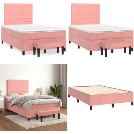Giroletto a Molle con Materasso Rosa 120x190 cm in Velluto - Materasso a molle - Letto rosa