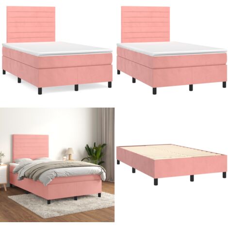 Giroletto a Molle con Materasso Rosa 120x190 cm in Velluto - Materasso a molle - Letto rosa