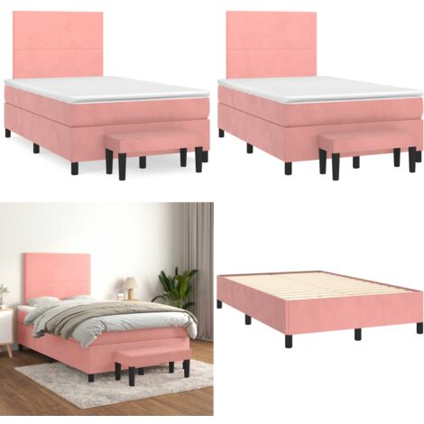 Giroletto a Molle con Materasso Rosa 120x190 cm in Velluto - Materasso a molle - Letto rosa