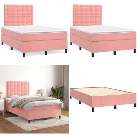 Giroletto a Molle con Materasso Rosa 120x190 cm in Velluto - Materasso a molle - Letto rosa