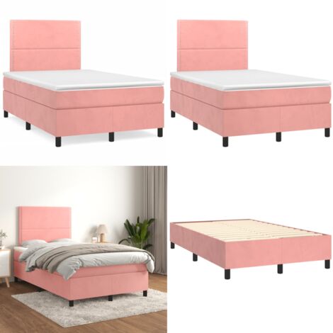 Giroletto a Molle con Materasso Rosa 120x190 cm in Velluto - Materasso a molle - Letto rosa