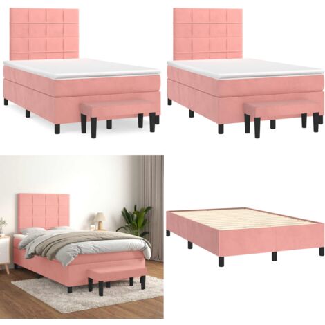 Giroletto a Molle con Materasso Rosa 120x190 cm in Velluto - Materasso a molle - Letto rosa