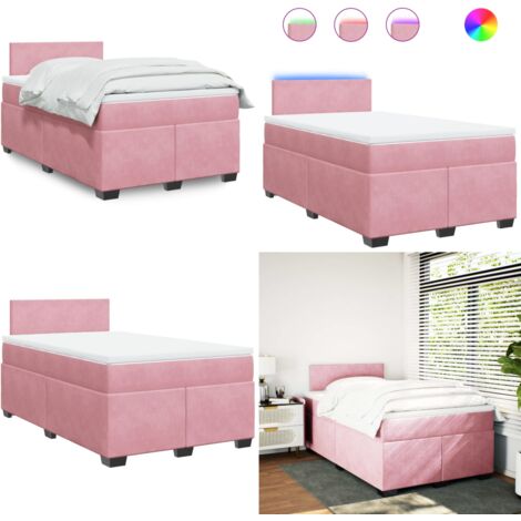 Giroletto a Molle con Materasso Rosa 120x200 cm in Velluto - Materasso a molle insacchettate - Letto con testiera
