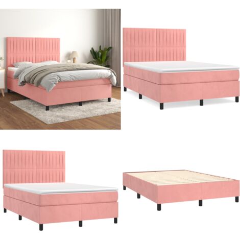 Giroletto a Molle con Materasso Rosa 140x190 cm in Velluto - Materasso a molle - Letto rosa