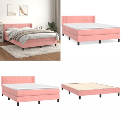 Giroletto a Molle con Materasso Rosa 140x190 cm in Velluto - Materasso a molle - Letto rosa