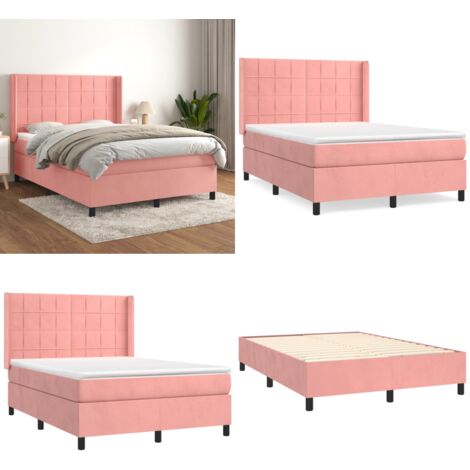 Giroletto a Molle con Materasso Rosa 140x190 cm in Velluto - Materasso a molle - Letto rosa