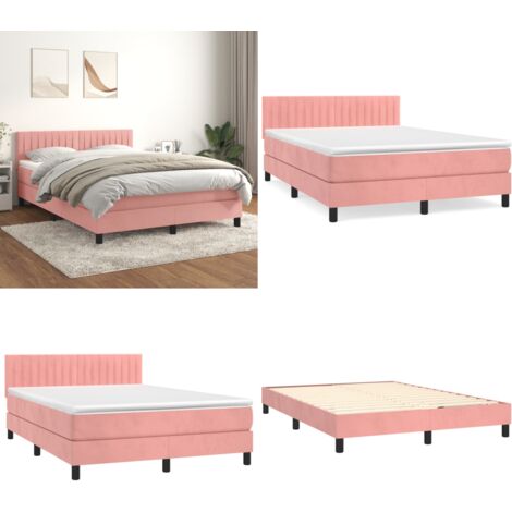 Giroletto a Molle con Materasso Rosa 140x190 cm in Velluto - Materasso a molle - Letto rosa