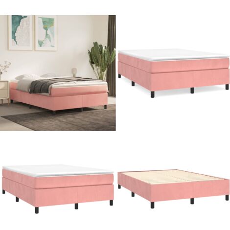Giroletto a Molle con Materasso Rosa 140x190 cm in Velluto - Materasso a molle - Letto rosa