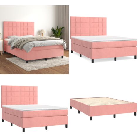 Giroletto a Molle con Materasso Rosa 140x190 cm in Velluto - Materasso a molle - Letto rosa