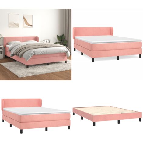 Giroletto a Molle con Materasso Rosa 140x190 cm in Velluto - Materasso a molle - Letto rosa