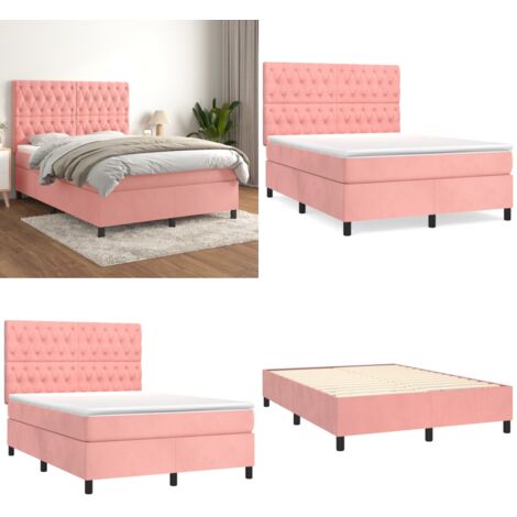 Giroletto a Molle con Materasso Rosa 140x190 cm in Velluto - Materasso a molle - Letto rosa