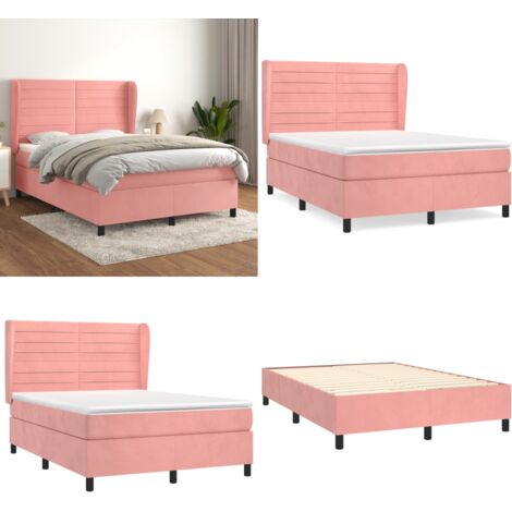 Giroletto a Molle con Materasso Rosa 140x190 cm in Velluto - Materasso a molle - Letto rosa