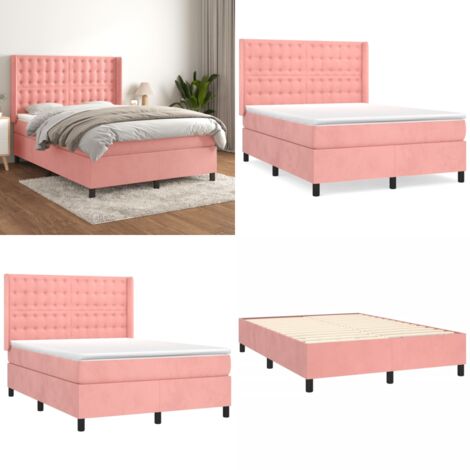 Giroletto a Molle con Materasso Rosa 140x200 cm in Velluto - Materasso a molle - Letto rosa