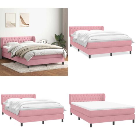 Giroletto a Molle con Materasso Rosa 140x210 cm in Velluto - Materasso a molle insacchettate - Letto a molle