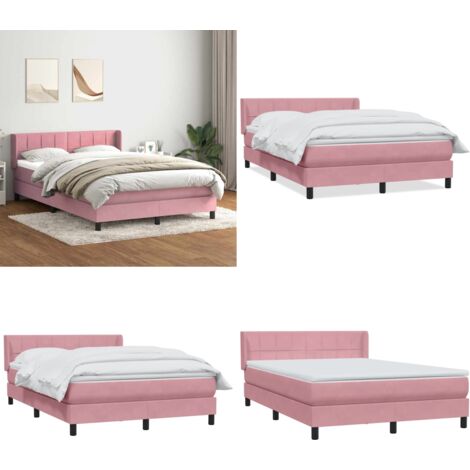 Giroletto a Molle con Materasso Rosa 140x210 cm in Velluto - Materasso a molle insacchettate - Letto a molle