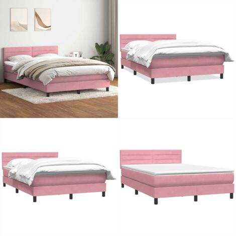 Giroletto a Molle con Materasso Rosa 140x210 cm in Velluto - Materasso a molle insacchettate - Letto a molle