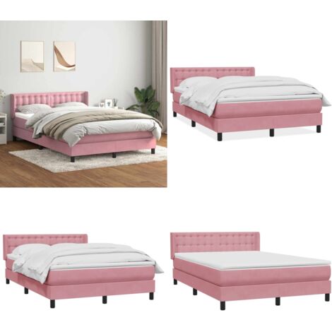 Giroletto a Molle con Materasso Rosa 140x210 cm in Velluto - Materasso a molle insacchettate - Letto a molle