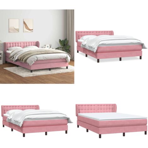Giroletto a Molle con Materasso Rosa 140x210 cm in Velluto - Materasso a molle insacchettate - Letto a molle