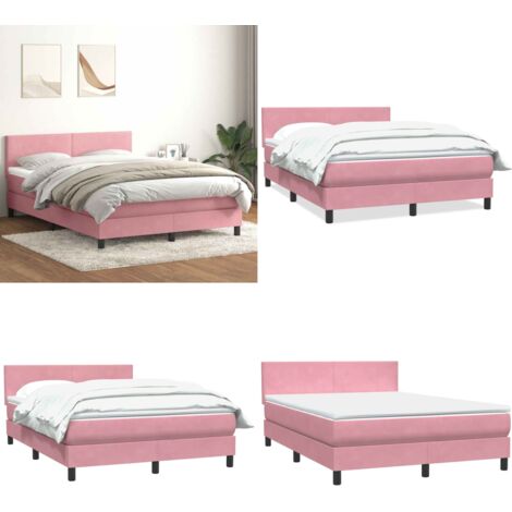 Giroletto a Molle con Materasso Rosa 140x210 cm in Velluto - Materasso a molle insacchettate - Letto a molle