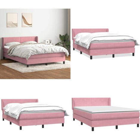 Giroletto a Molle con Materasso Rosa 140x210 cm in Velluto - Materasso a molle insacchettate - Letto a molle