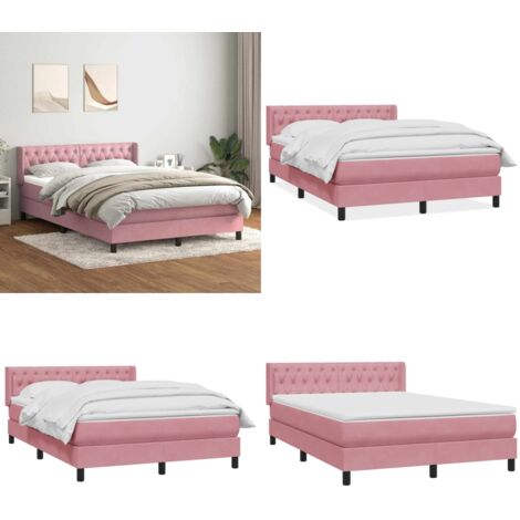 Giroletto a Molle con Materasso Rosa 140x210 cm in Velluto - Materasso a molle insacchettate - Letto a molle