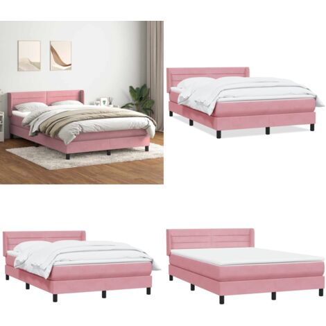 Giroletto a Molle con Materasso Rosa 140x210 cm in Velluto - Materasso a molle insacchettate - Letto a molle