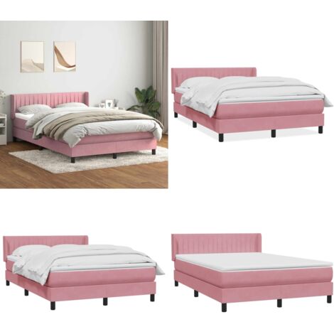 Giroletto a Molle con Materasso Rosa 140x210 cm in Velluto - Materasso a molle insacchettate - Letto a molle