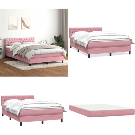 Giroletto a Molle con Materasso Rosa 140x210 cm in Velluto - Materasso a molle insacchettate - Letto a molle