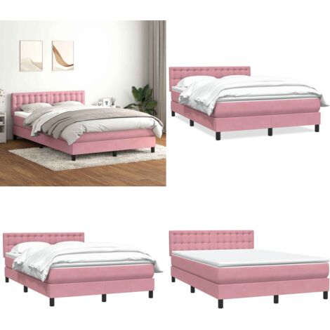 Giroletto a Molle con Materasso Rosa 140x210 cm in Velluto - Materasso a molle insacchettate - Letto a molle